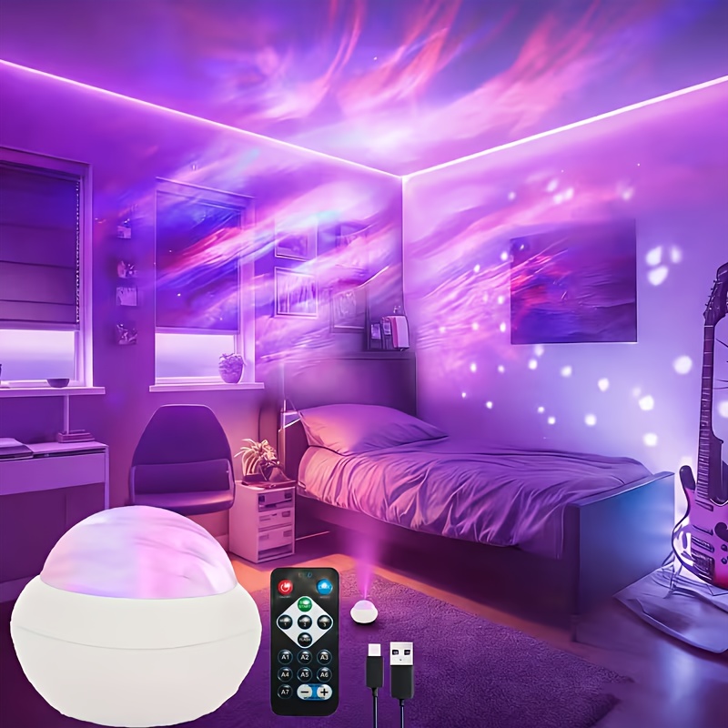 Нова нощна лампа с амбиентна проекция Aurora, многоцветен LED проектор с дистанционно управление, 7 динамични цветови режима, подходяща за таван/стена/работен плот, декорация за спалня, подарък за рожден ден, USB Plug-and-Play