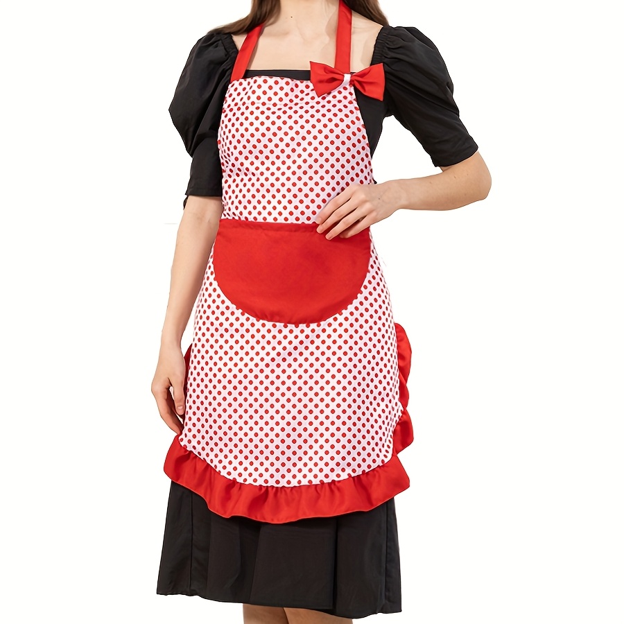 TEMU 1pc Sexy Polka Dot Kitchen Apron, Black And Red Polka Dot Canvas Restaurant Cake Fun Apron For Women, Chef Bib Gift, Valentine's Day Gift