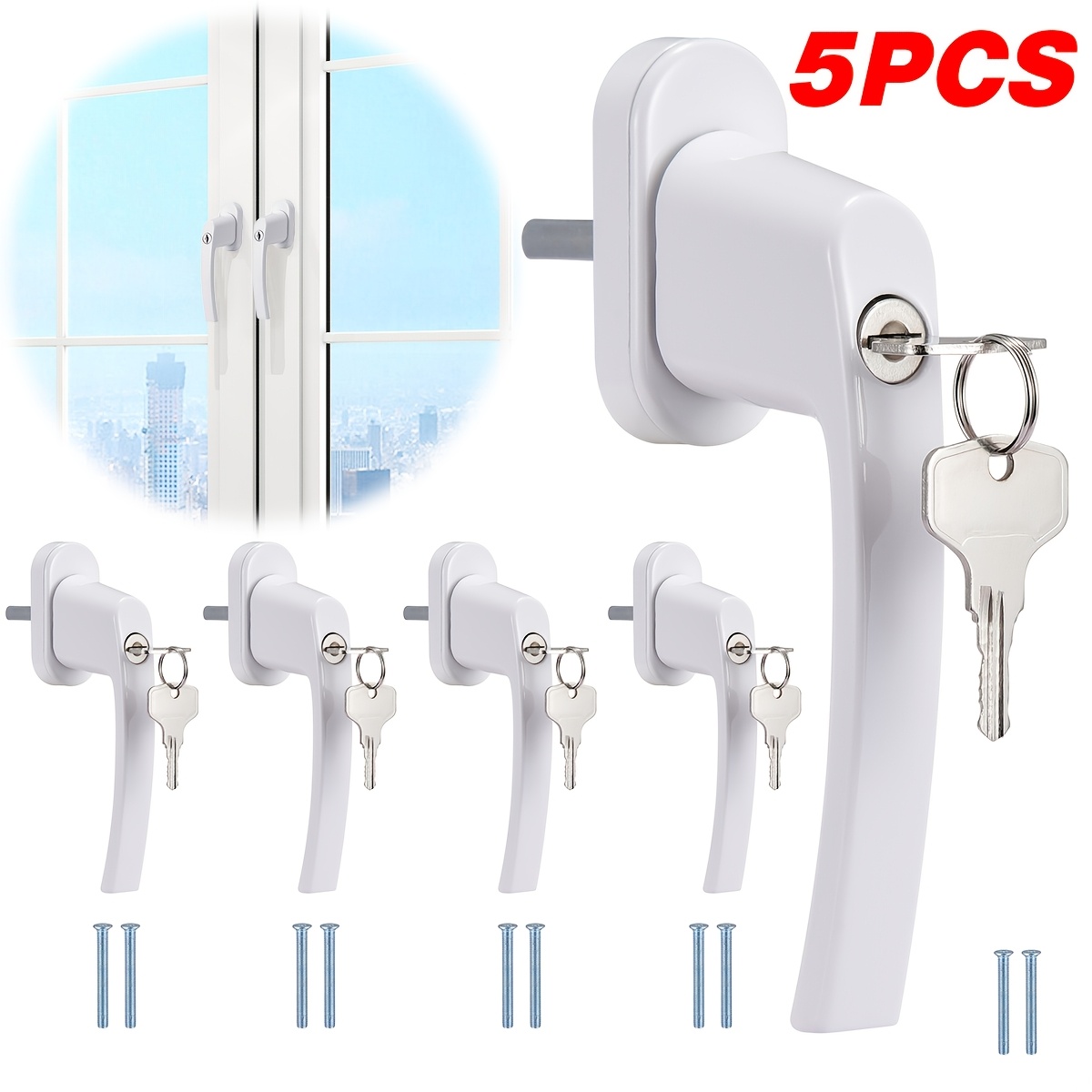 E-shop 5er-Set sichere Fenstergriffe aus Aluminiumlegierung, ausgestattet mit Verriegelungsmechanismen, ideal für Fenster und Terrassentüren