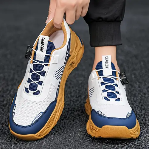남성 인터넷 유명인 패션 회전 버튼 탄성 스포츠 소프트 바닥 미끄럼 방지 러닝화 사계절 메쉬 방취 훈련 피트니스 아웃도어 아빠 신발