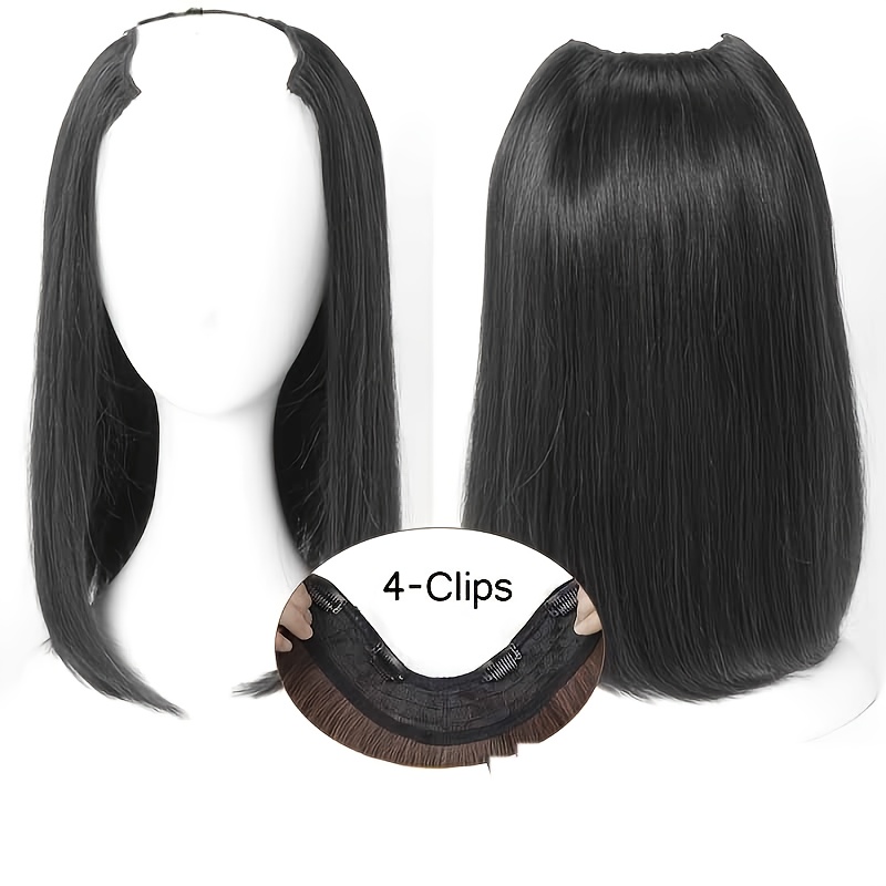 Image of 's Clip-in Synthetic Hair Extensions, 12 Inch Short Straight Frontal Side Bangs Toppers, Natural Invisible Volume For Thin Hair