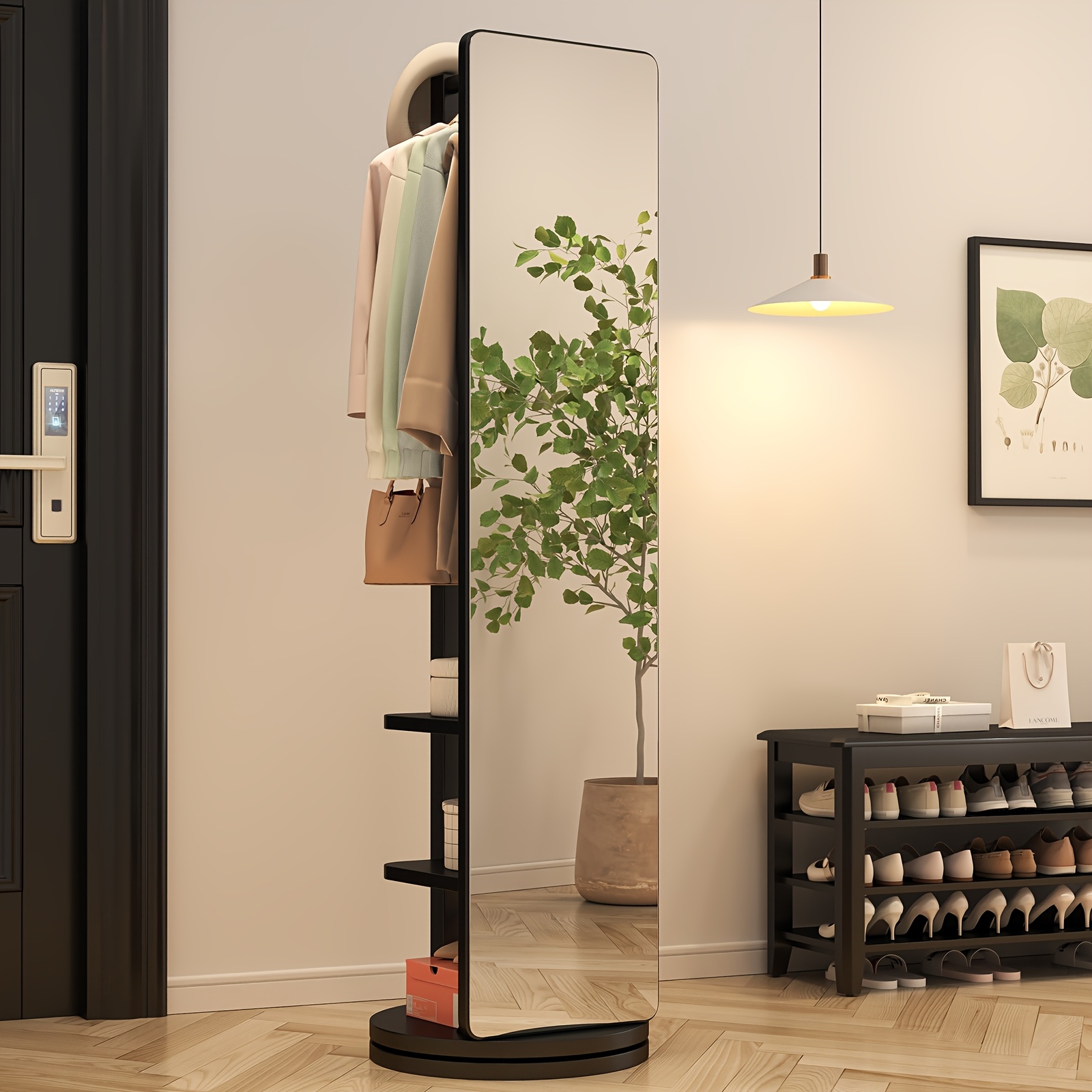 meubles pour la maison, en bois massif, pleine hauteur, debout, pour chambre à coucher, rotatif et mobile avec un porte-vêtements intégré, dressing pleine longueur adapté pour la chambre à coucher et le salon, détails de la livraison gratuite 5