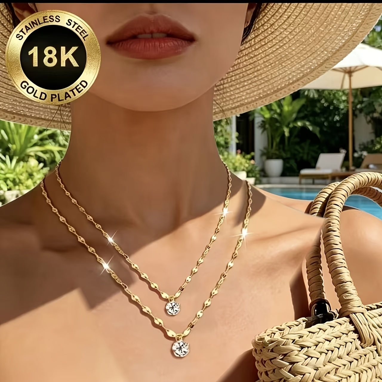 TEMU Set pezzi - Collana elegante e lussuosa con zirconi sintetici scintillanti placcati in oro 18K qualit�. Un versatile di fascia a . Perfetta per