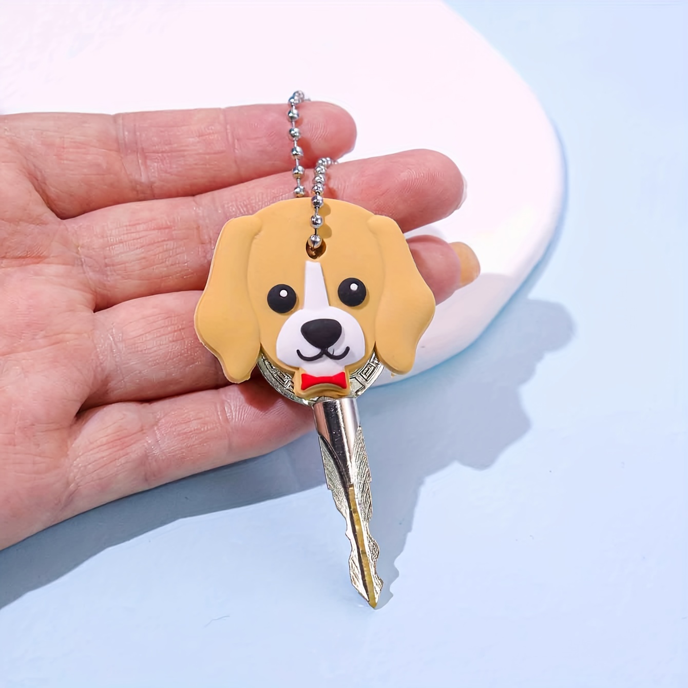 

Cute Cartoon Dog Silicone Keychain Cover, Protective Cap With Ring Buckle, Single Piece Animal-themed Key Ring For Decorating Backpacks, Car Keys, Thanksgiving Day Gift