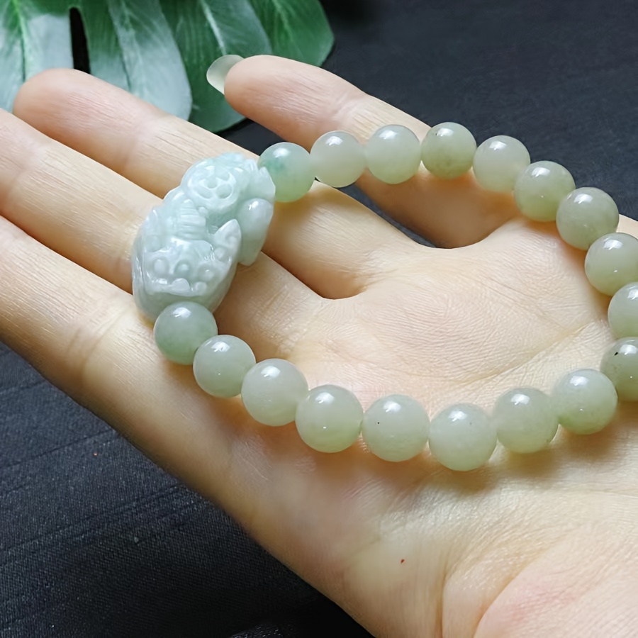 

1pc 13mm Pixiu Bracelet - Premium Natural Jade Beads With Lucky Pixiu Charm - Handcrafted Unisex Protection Bracelet For Men And Women