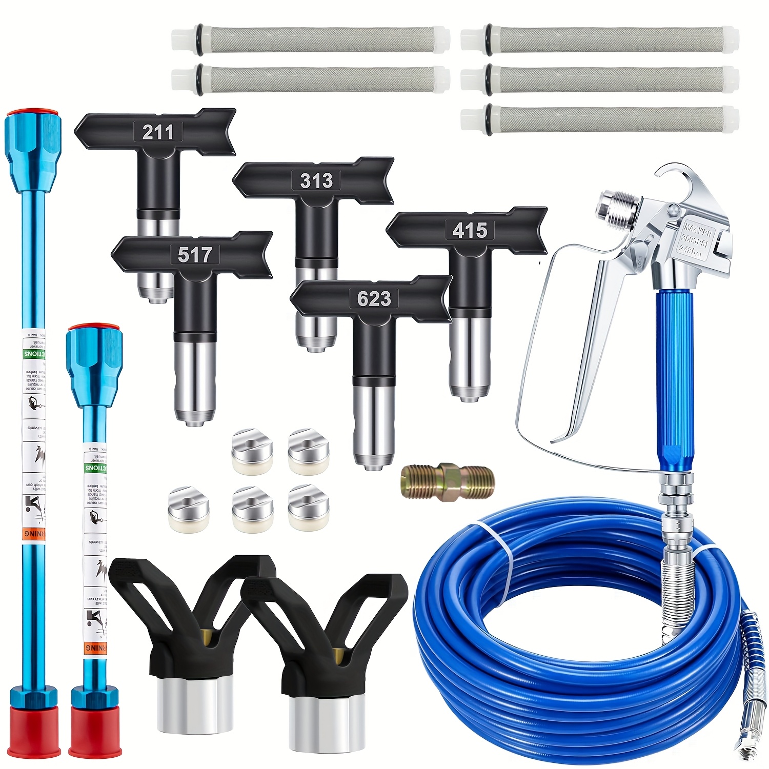 6-Piece Airless Spray Tip Kit - 5 Reversible Nozzles (211,313,415,517,623) With Tip Guard & Organizer