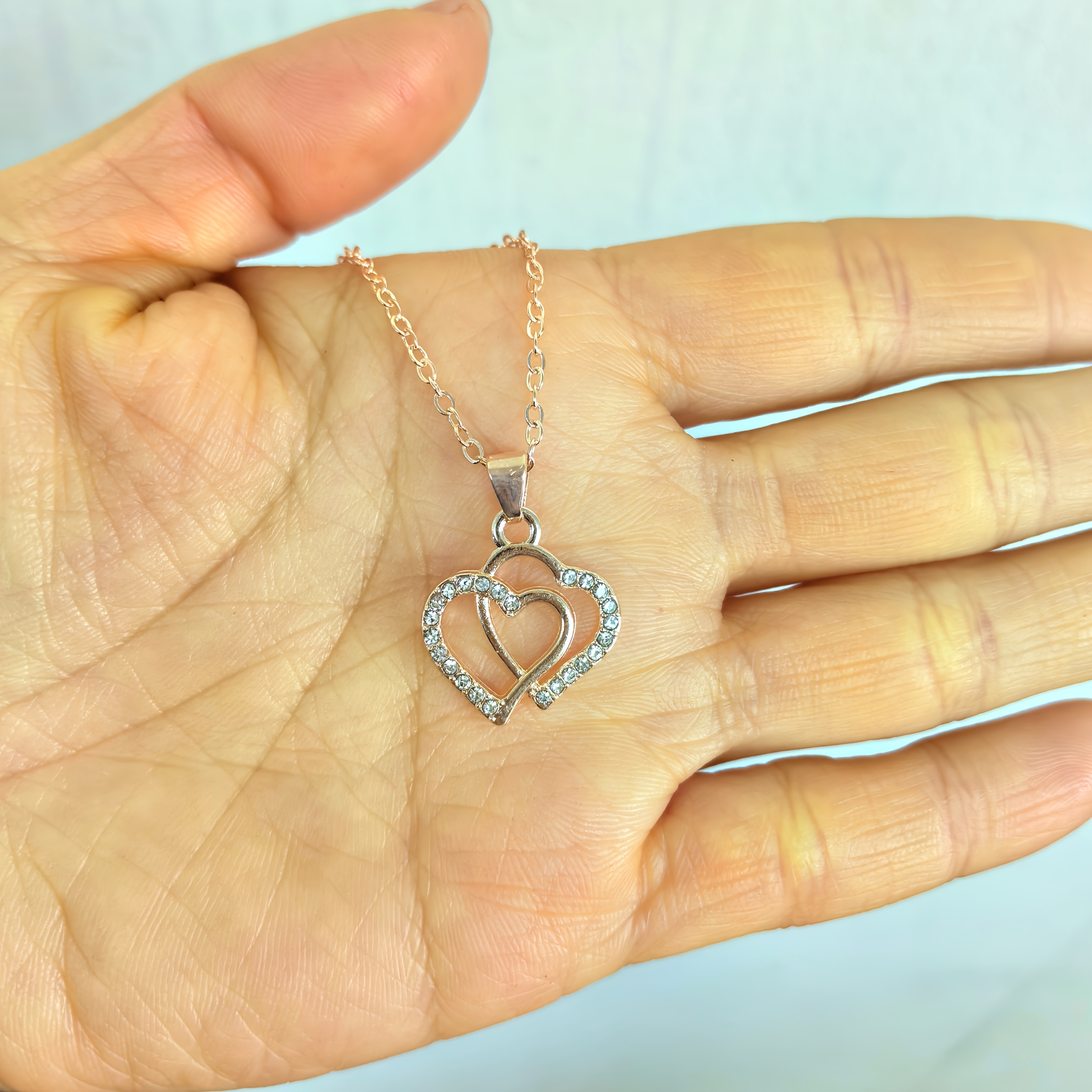 Simplistic Fashion Irregular Double Heart Pendant Lariat Necklace