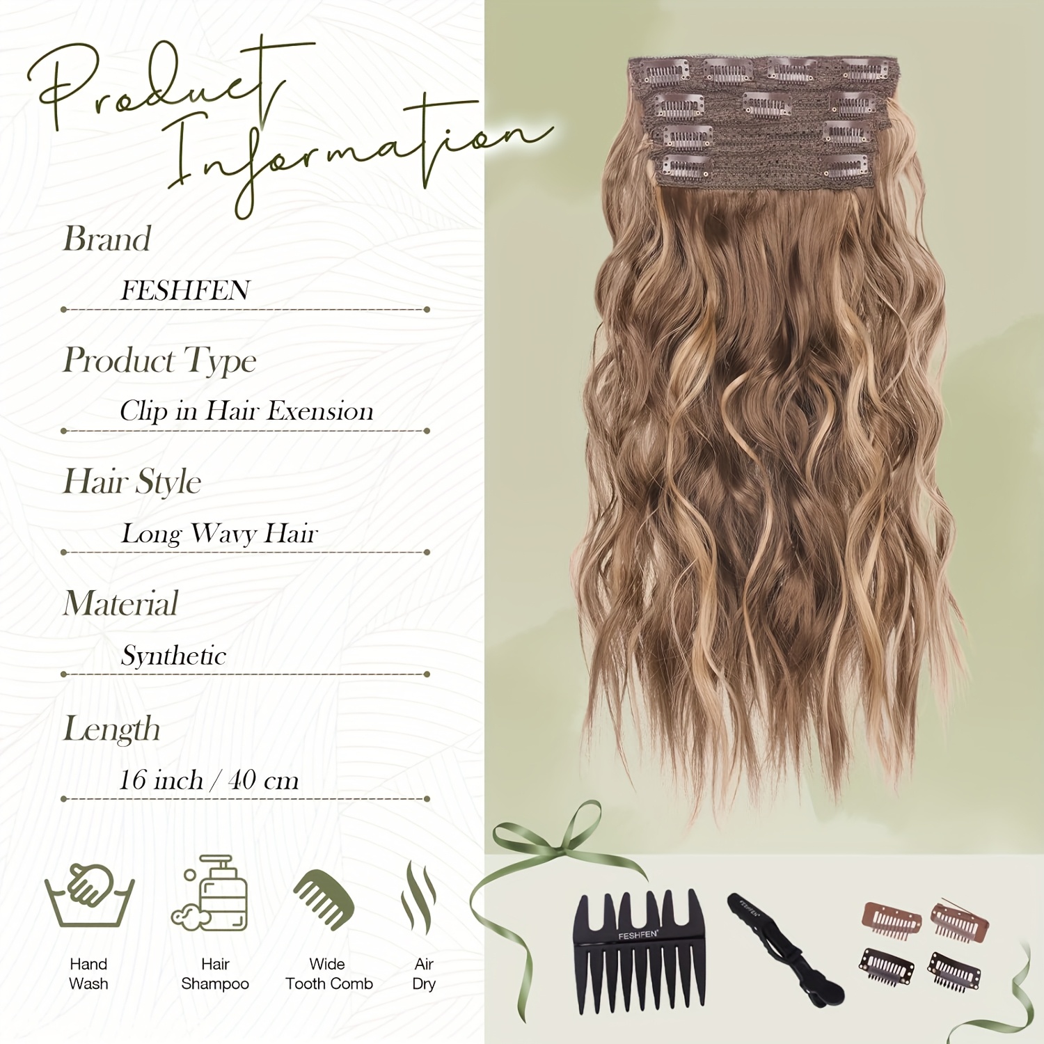   clip in hair extensions 4pcs long wavy thick hair piece highlighted   synthetic natural curly extension for women 16 inch details 3