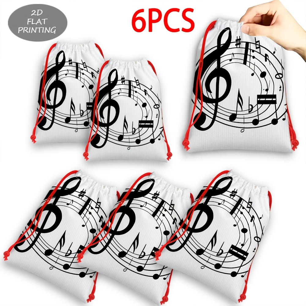 TEMU 6pcs Large Musical Note & Treble Clef Gift Bags Suitable For Parties, With Drawstring Closure, Soft Suitable For Birthdays, Christmas, Corporate