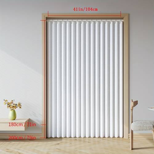 2d door curtain 1pc waterproof scratch resistant and wrinkle free folding door curtain for kitchen office dining room living room bedroom study invisible partition no bleach care polyester fabric suitable for patio doors use wireless unlined 3 sets of magnetic hooks of tie straps of plastic rings