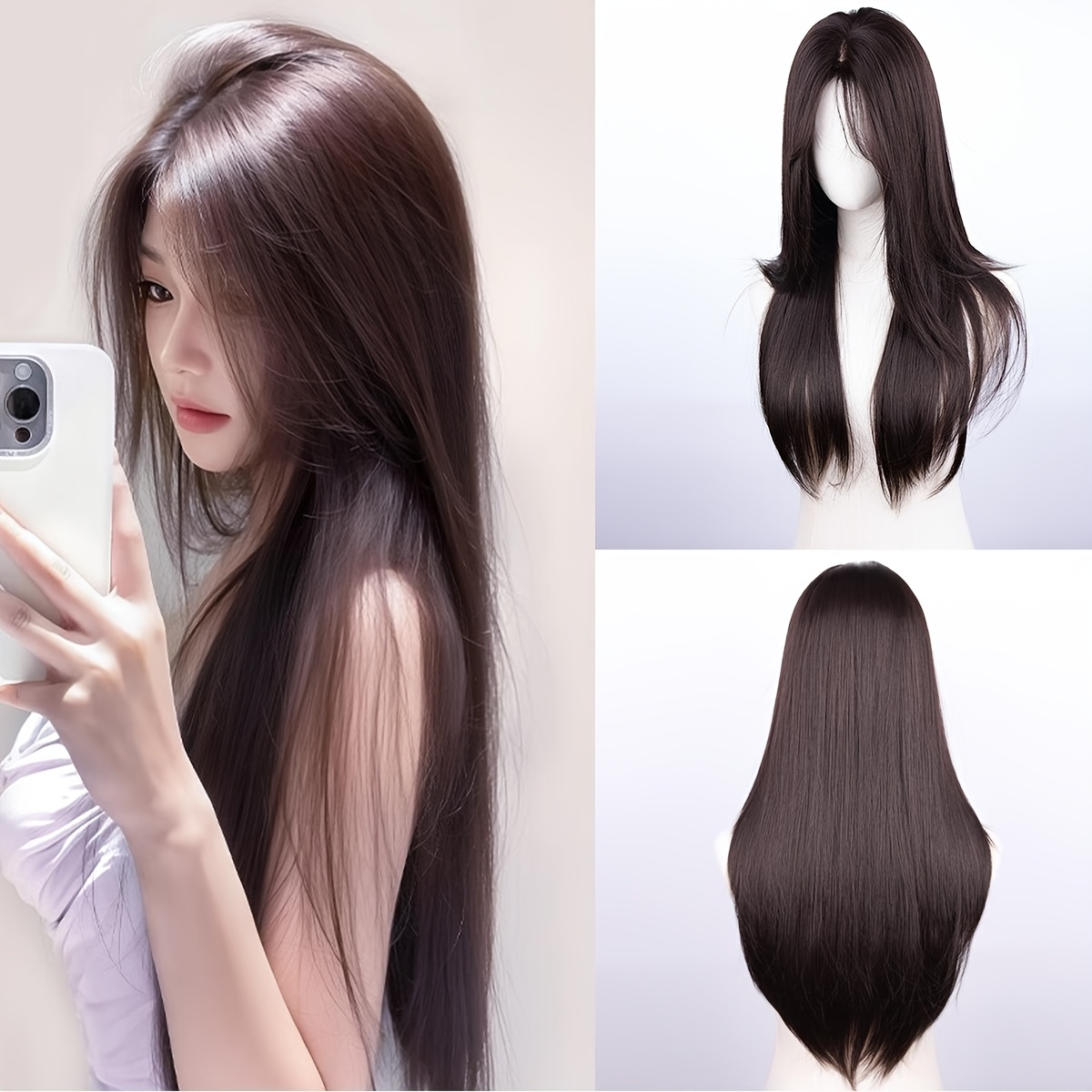 

Elegant 28-inch Long Straight Synthetic Wig For Women - High-density 150% Hair, For Daily Use & , Cap, Party Hairpiece|elegant Long Wig|realistic Hair Texture, Wig Accessories