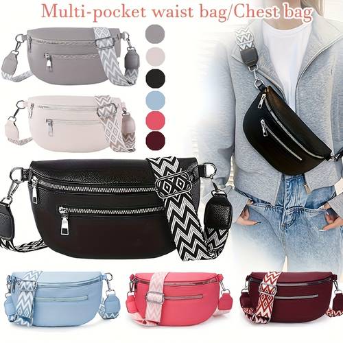 damen outdoor sport bauchtasche - modische imitation pu brusttasche, doppel reißverschlussfach, lässige umhängetasche, bohemian style, verstellbarer geometrischer schultergurt, perfekte für tägliche freizeit, valentinstagsgeschenk