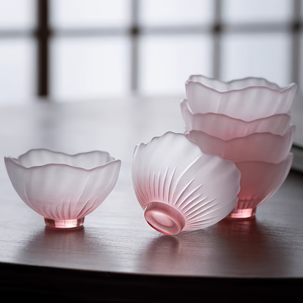 

2-piece Set Pink Cherry Blossom Glass Tea Cups - Frosted, Insulated, Reusable For Home Use