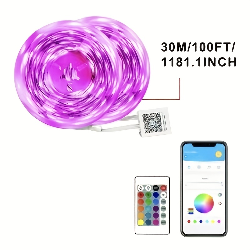 TEMU 6.56ft/25ft/50ft/51ft/ 66ft/100ft/101ft/130ft/ 200ft Smart Led Light Strip, Rgb Led Light, Music Synchronized Color Changing Light, With App And