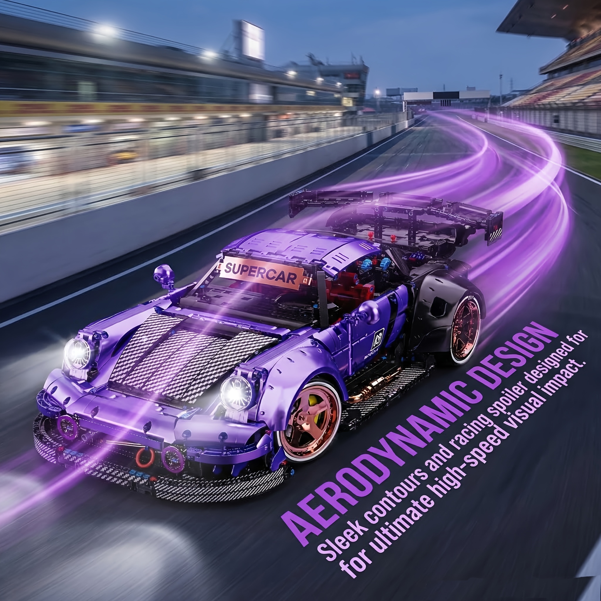 Image of 4190pcs 1:8 Purple Wheel Sports Car Model Building Blocks Assembled Ornaments Assembled Gifts Holiday Gifts Birthday Easter Gifts Building Blocks