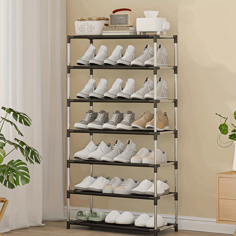 TEMU 6-tier Space Saving Shoe Rack: Home Entryway, Hallway, And Closet Organization - Non-woven Compartments, Pure Metal Construction, Minimalist Design