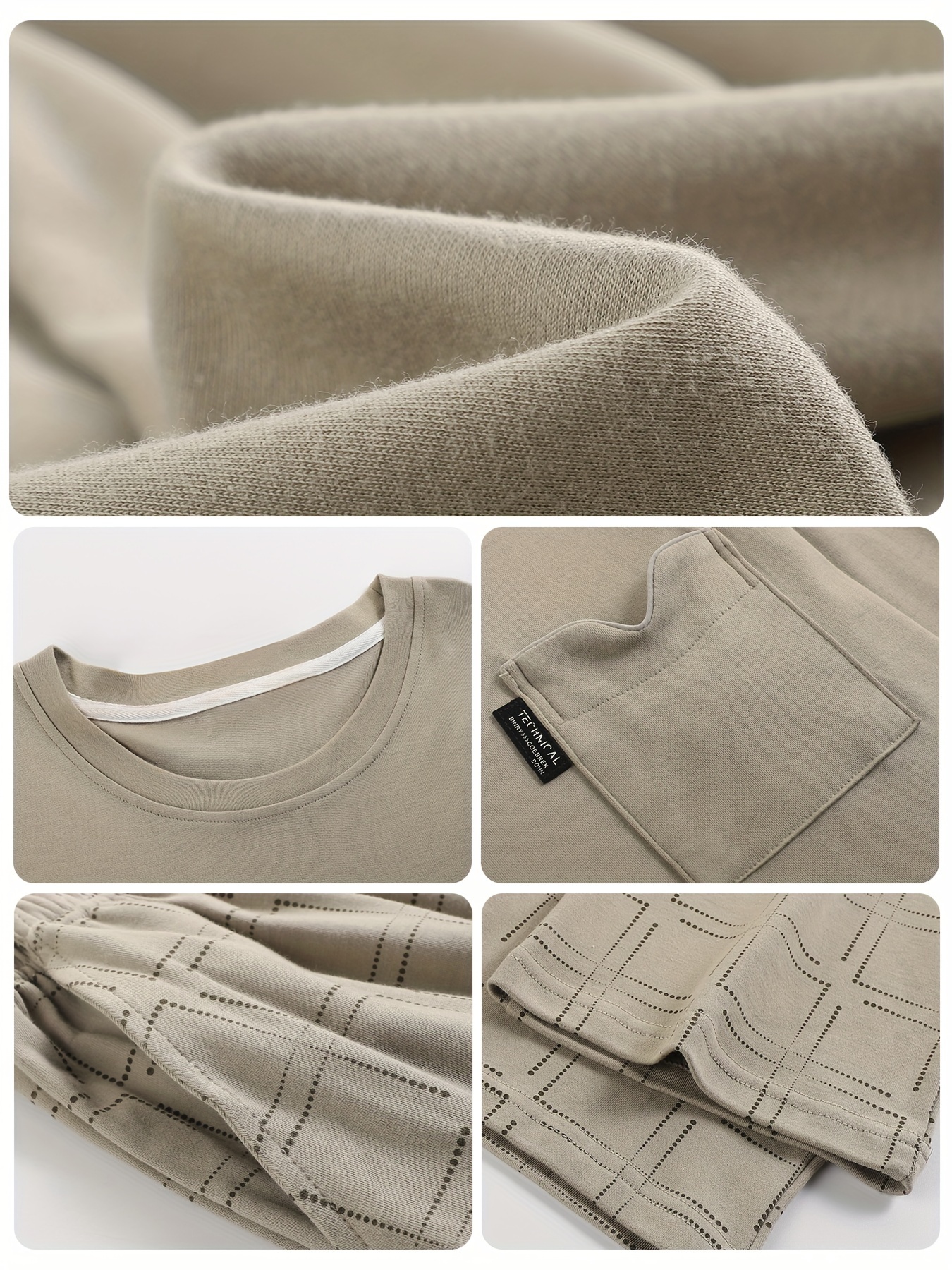 1set Men'S Casual Cotton Pajama Set, Long Sleeve Round Neck Sleepwear with Pockets, Loose Fit Knitted Pullover for Spring/Autumn - Comfortable Thin Cotton Outfit