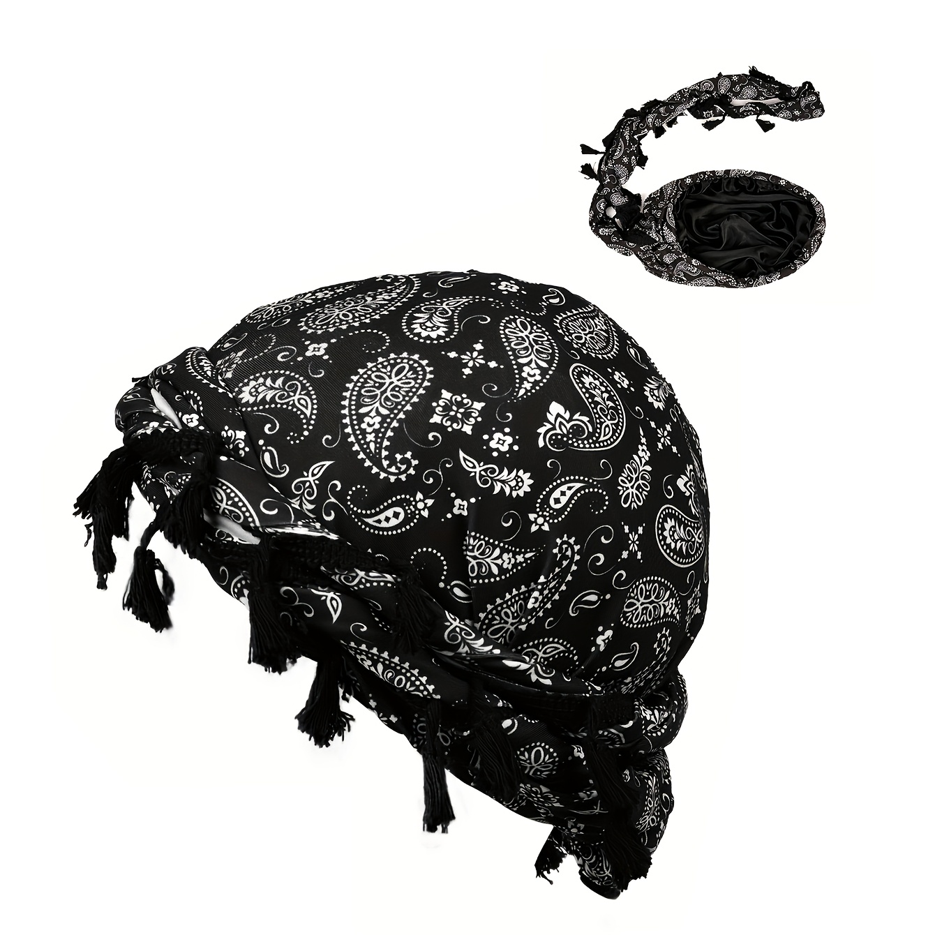 TEMU 1pc Unisex Paisley Retro Tassel Headband Twisted Headscarf Hat Knitted Hat Women's Hair Care Twisted Tail Hat