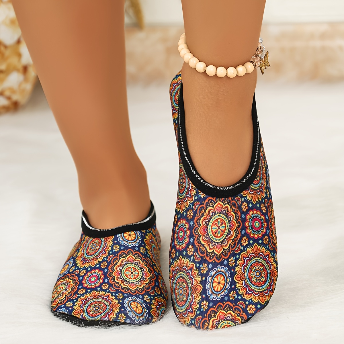 TEMU Women's Indoor Random Floral Print House Slippers, Bohemian Ethnic Style Multicolor Home Shoes, European/american Middle Casual Vintage Pattern