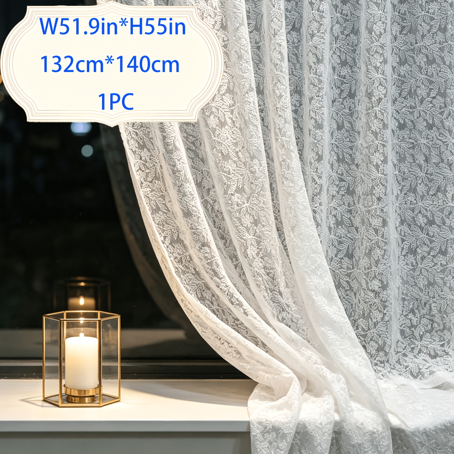 TEMU 1pc White Floral Lace Sheer Curtain, Translucent Rod-, -length Window Scarf, Bedroom Atmosphere Decor Drapes, White Floral Lace Curtains,