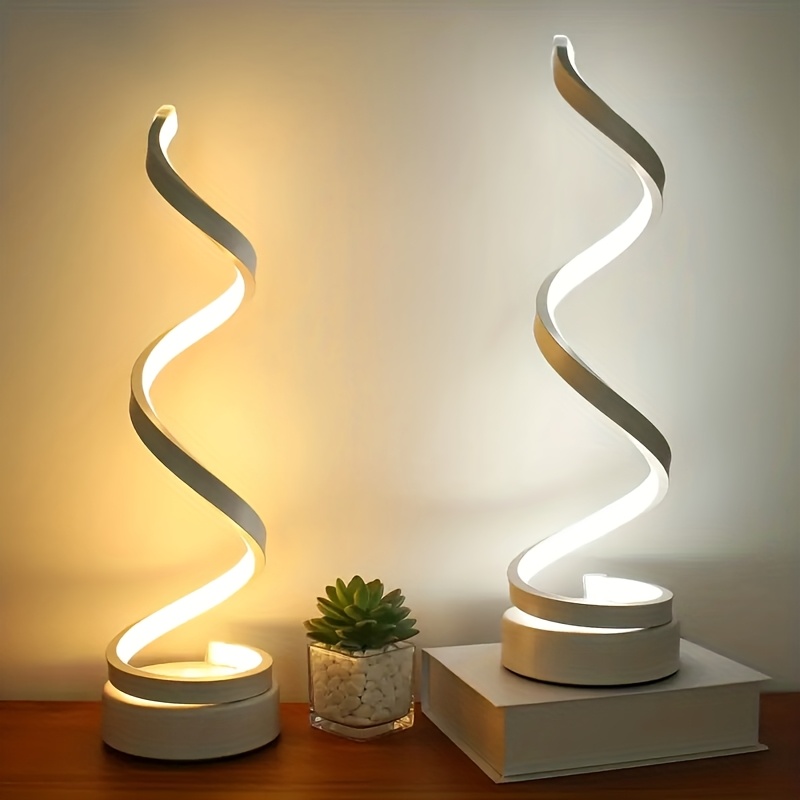 TEMU 2pcs Desk Lamp - Modern Spiral Bedside Lamp, Reading Light, Black And White Creative Table Light, Futuristic Lamps For Night Stands, Adjustable