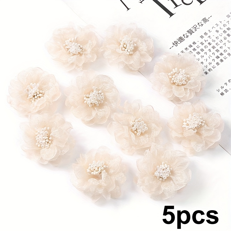 TEMU Set Of 5pcs Of Decorative Artificial Flowers For Projects, In , Perfect For Sewing, Crafts, Artwork, , And Embellishing Clothing, Hats, And Bags