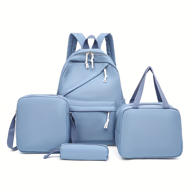Mochila de 4 piezas, bolso cruzado, bolso y bolso para bolígrafo, mochilas de viaje informales clásicas de color sólido para hombres y mujeres, mochila de gran capacidad, mochilas escolares, bolsas para libros para niñas y estudiantes, mochila grande para estudiantes escolares de estilo preppy - Imagen 31