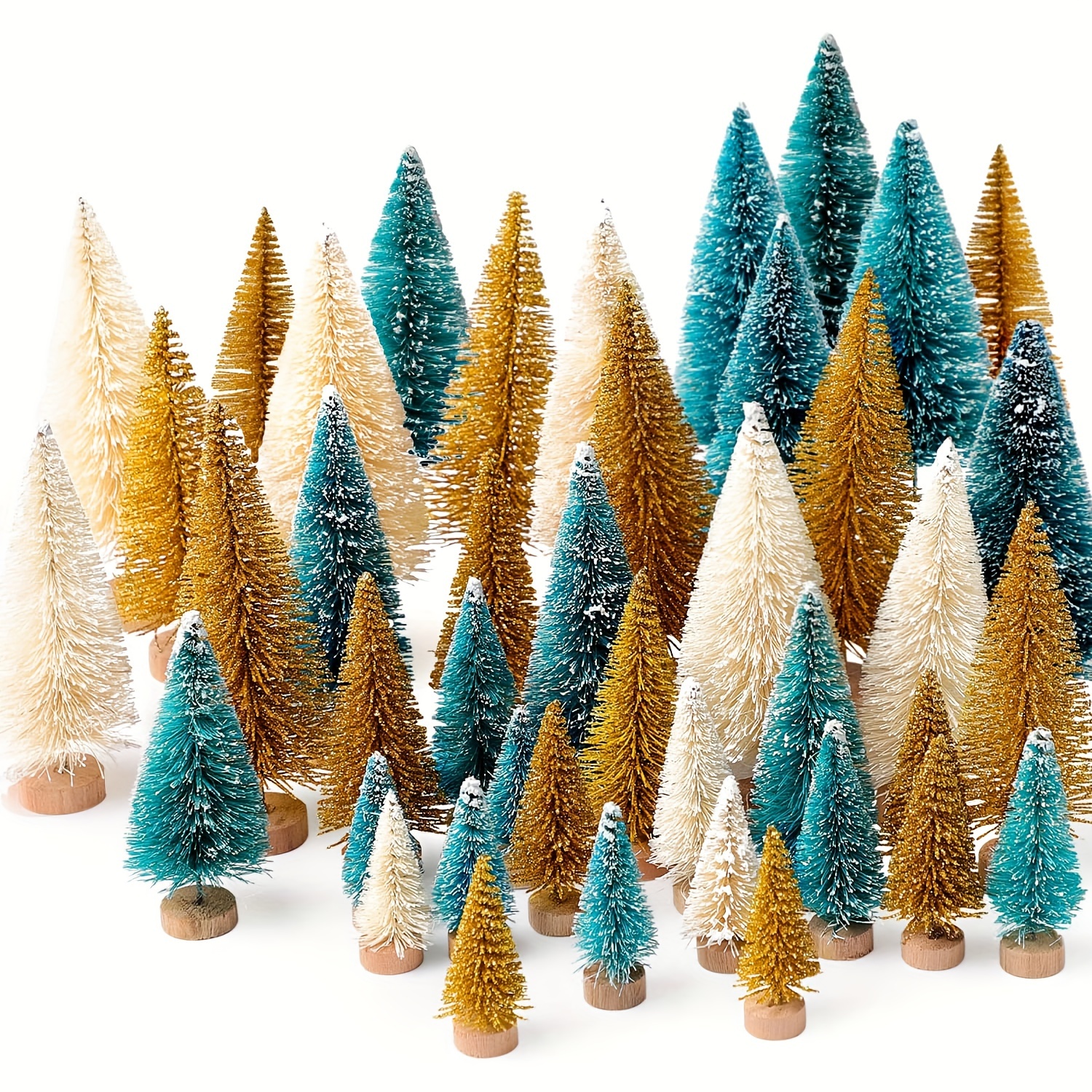 

30pcs Mini Christmas Tree Set With Wooden Bases - Tabletop & Holiday Decorations, Christmas Decor