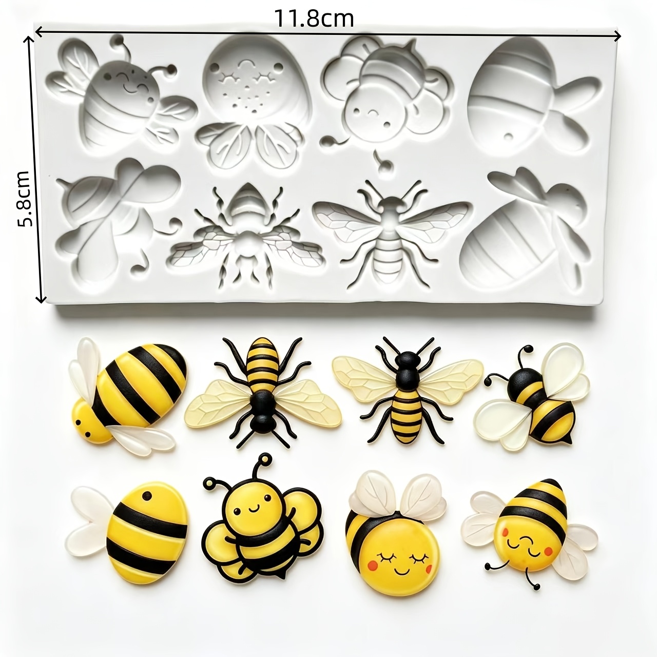 TEMU 8-hole Bee Silicone Mold, Candle And Dropping Mold, Multi-style Cute Bee Silicone Shaping Mold, Handmade Fluid Material Casting Mold, Scented