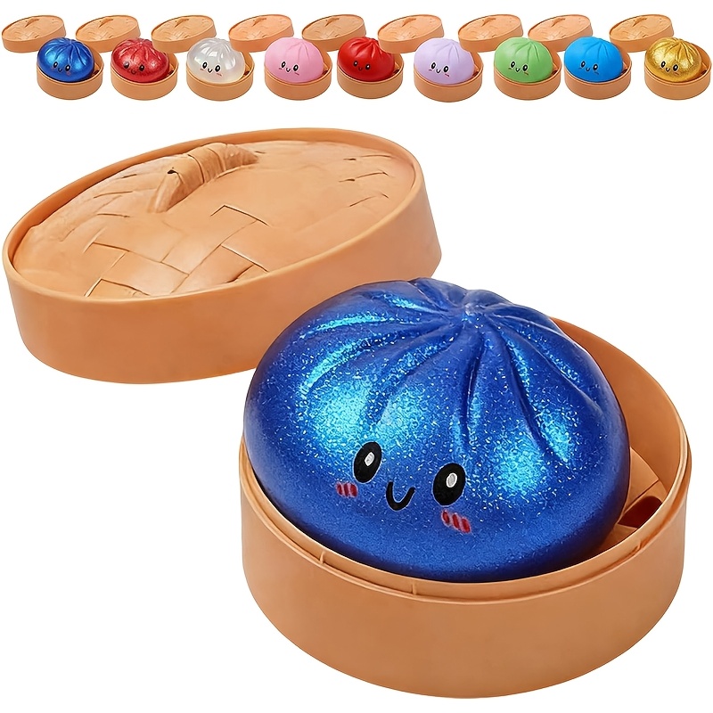 colorful dumpling shaped stress relief toys cage and lid with buns   colored bun cute and realistic facial squeezing toys for anxiety relief portable bag party gift