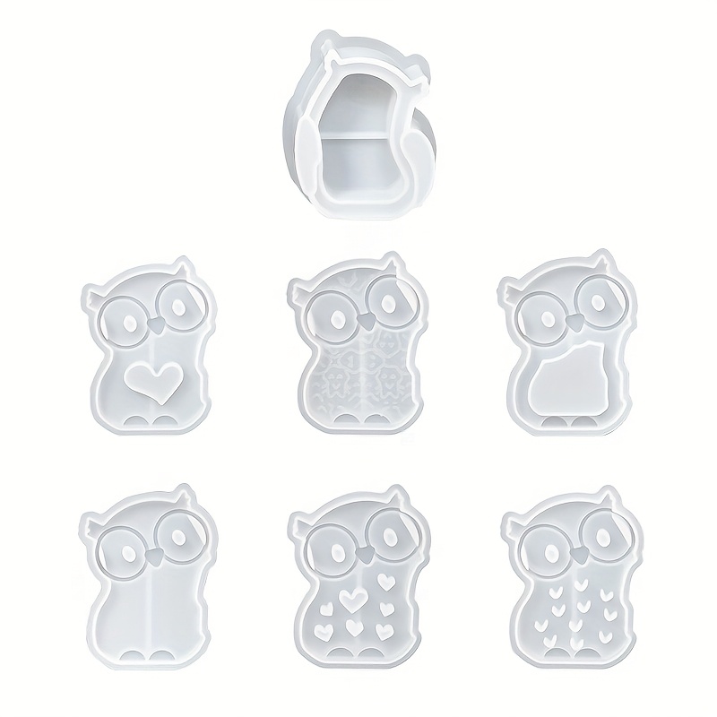 E-shop 7-teiliges Eulenförmiges Silikonformen-Set, Harzgussformen, Eulen-Gipsformen, geeignet für die Herstellung von Gips, Harz, Mikrozement und