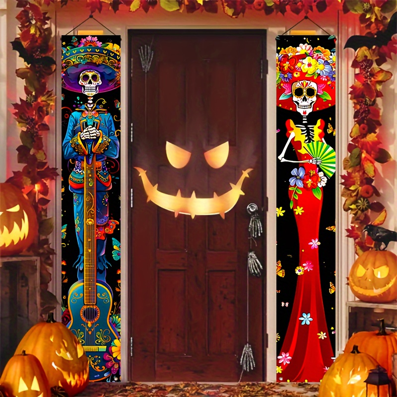 

Day Of The Dead & Porch Banners - 100% Polyester Festive Skeleton Decoration Set, 71x12 Inch, Ideal For Entryway & Multi-use - Seasonal For , Dia De Los Muertos & More