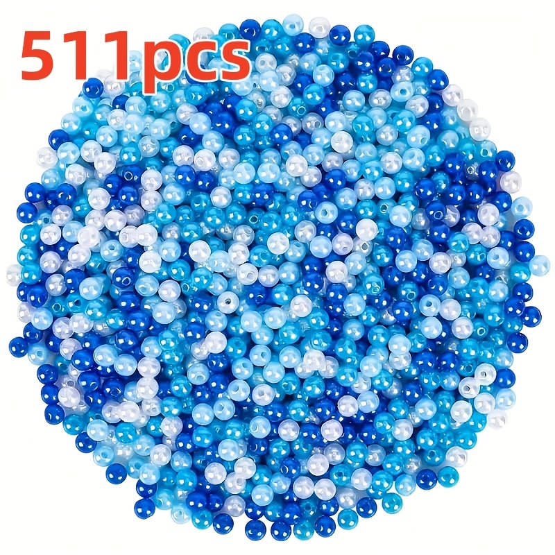 TEMU 511pcs Perles Acryliques Mélangées Bleues et Blanches de 6mm, Parfaites pour la Création de Bijoux, Bracelet d', Série Noël, Perles Rondes,
