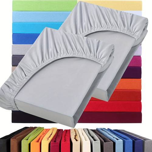 pack of 2 100 cotton jersey fitted sheet 130gsm full cotton fitted sheet 30cm skirt hypoallergenic breathable bed sheet suitable for bedroom dorm and machine washable bedding with elastic corners