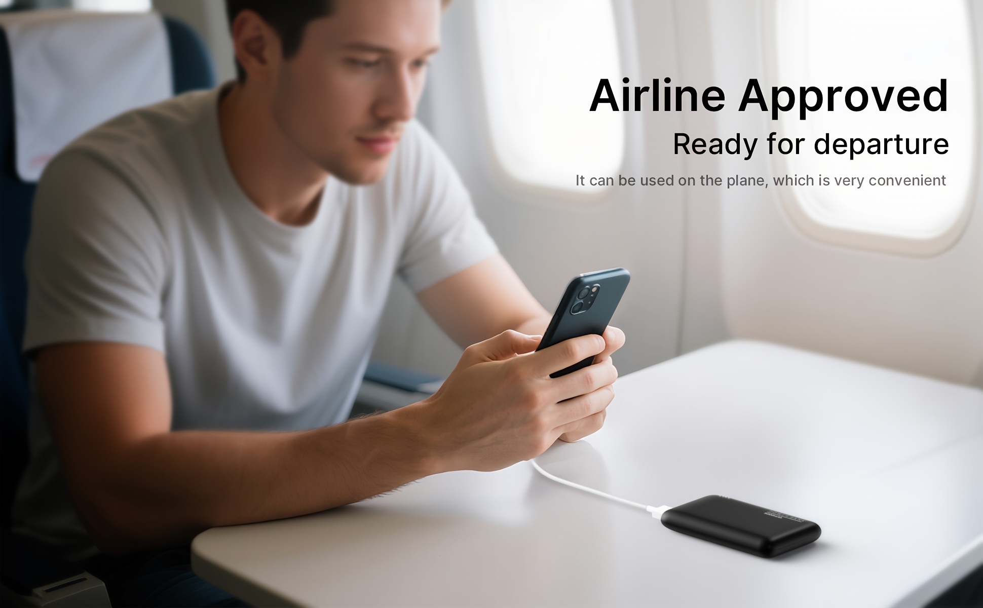 Batterie Externe Ultra-Mince 5000mAh, Chargeur Portable avec Double Sorties USB & Câble Type-C, Sauvegarde de Charge 5V2A pour iPhone et Téléphones for Samsung Android, Urgence Voyage en Plein Air, Cadeaux de Vacances (Léger & Compact)