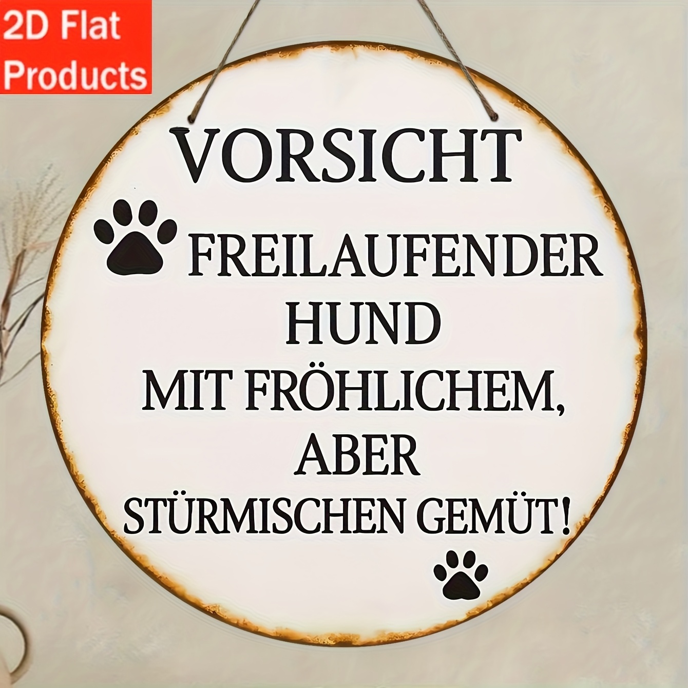 E-shop 2D Flach, 1 Stück Deutsches Haustier-Warnschild mit Vorsichtssymbol - Retro Deutsches Hundeschild - Künstliche Wandmontierbare Plakette geeignet
