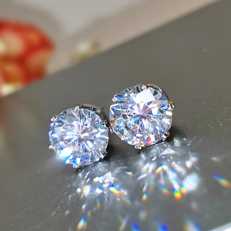 1pair Men's Exquisite Stainless Steel Synthetic Synthetic Synthetic Zircon​​ Stud Earrings, Couple Engagement Wedding Earrings, Wedding Additions Fashion Jewelry, Valentine's Day Gifts