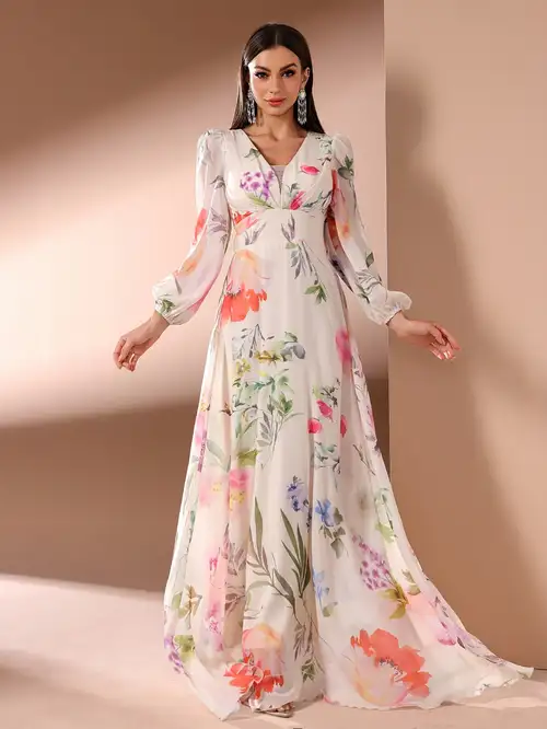 helena long sleeve floral maxi dress Floral Maxi Dress with Long Sleeves - Helena