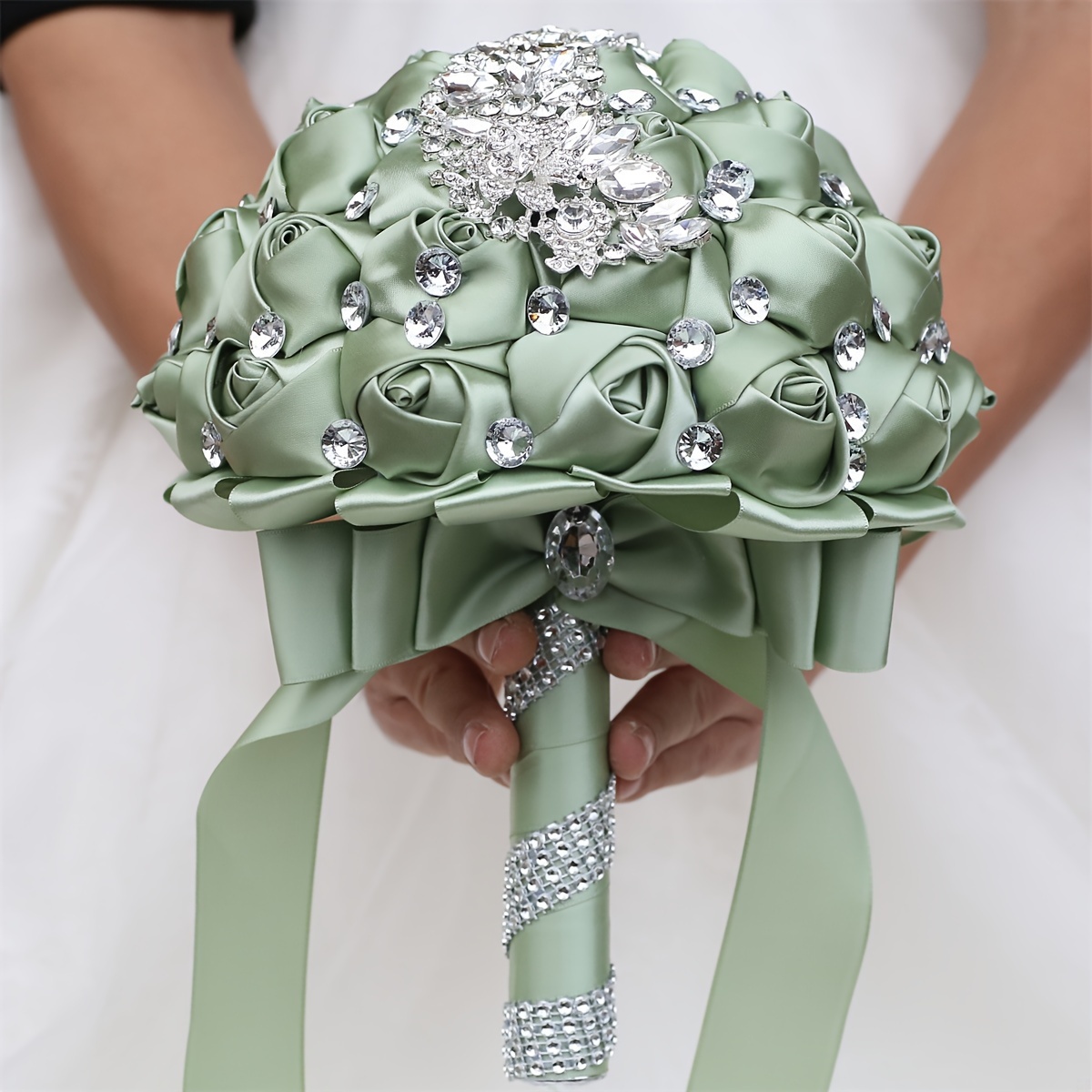 zamonaviy to'y buketi, yalt-yultilaydigan kristallar bilan polyester va spandeks, qo'l bilan ushlash uchun to'y gulchambari, w445 tafsilotlari 2
