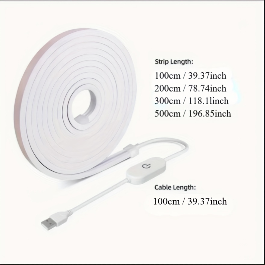Tira de luz LED de neón inteligente con control táctil, blanco cálido/blanco, 100.0 cm/200.0 cm/299.97 cm/5.0 metros, alimentación por USB, regulable, para bricolaje, flexible y cortable, apta para uso interior/exterior, espejos, televisores, computadoras, armarios, escaleras, decoraciones de fiesta - Imagen 2