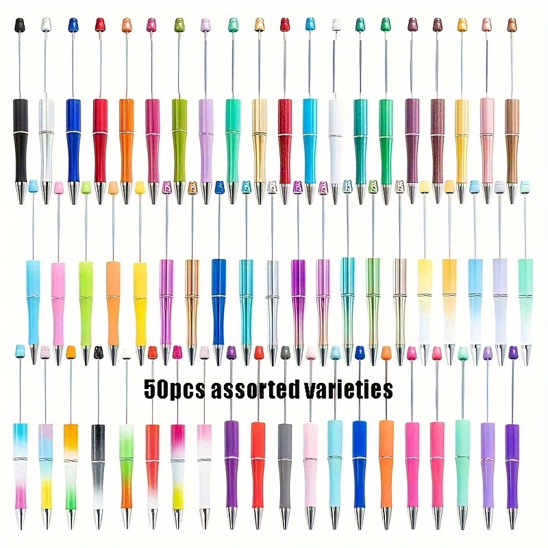 

50pcs Plastic Beadable Ballpoint Pens Multicolor Diy Beaded Pens Set With Black Ink For Back-to-school Season Gift Office School Supplies