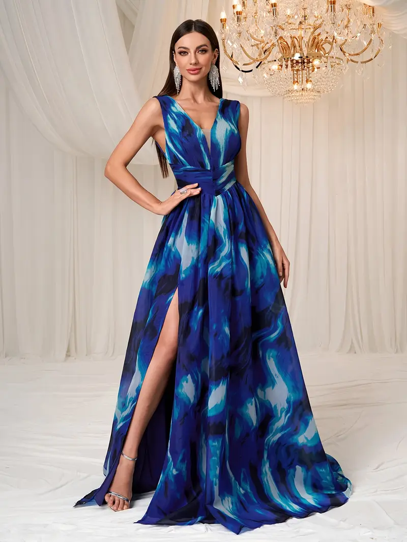 Tie Dye Print Women Chiffon Prom Party Dress Deep V Neck Sleeveless Dress Floor Length Ball Gown Summer Evening Dress Concert Wedding Guest Graduation Concert Banquet Dinner Tie Dye Print Women Chiffon Prom Party Dress Deep V Neck Sleeveless Dress Floor Length Ball Gown Summer Evening Dress Concert Wedding Guest Graduation Concert Banquet Dinner