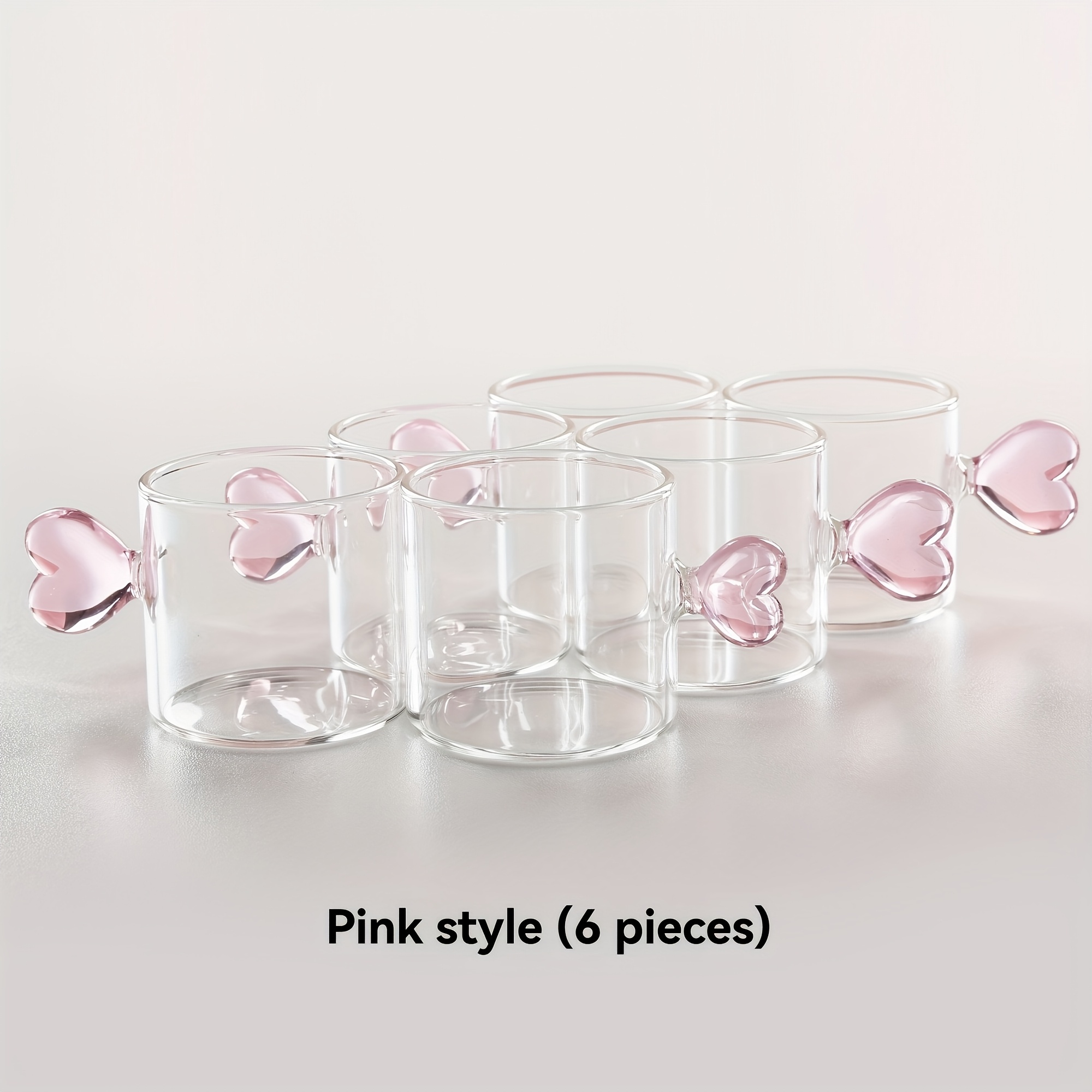 TEMU 6-pack Heart-shaped Handle Milk Cups, Coffee Cups, Wine Glasses And Water Glasses Set, Made Of Heat-resistant Glass, Suitable For ' Gatherings,