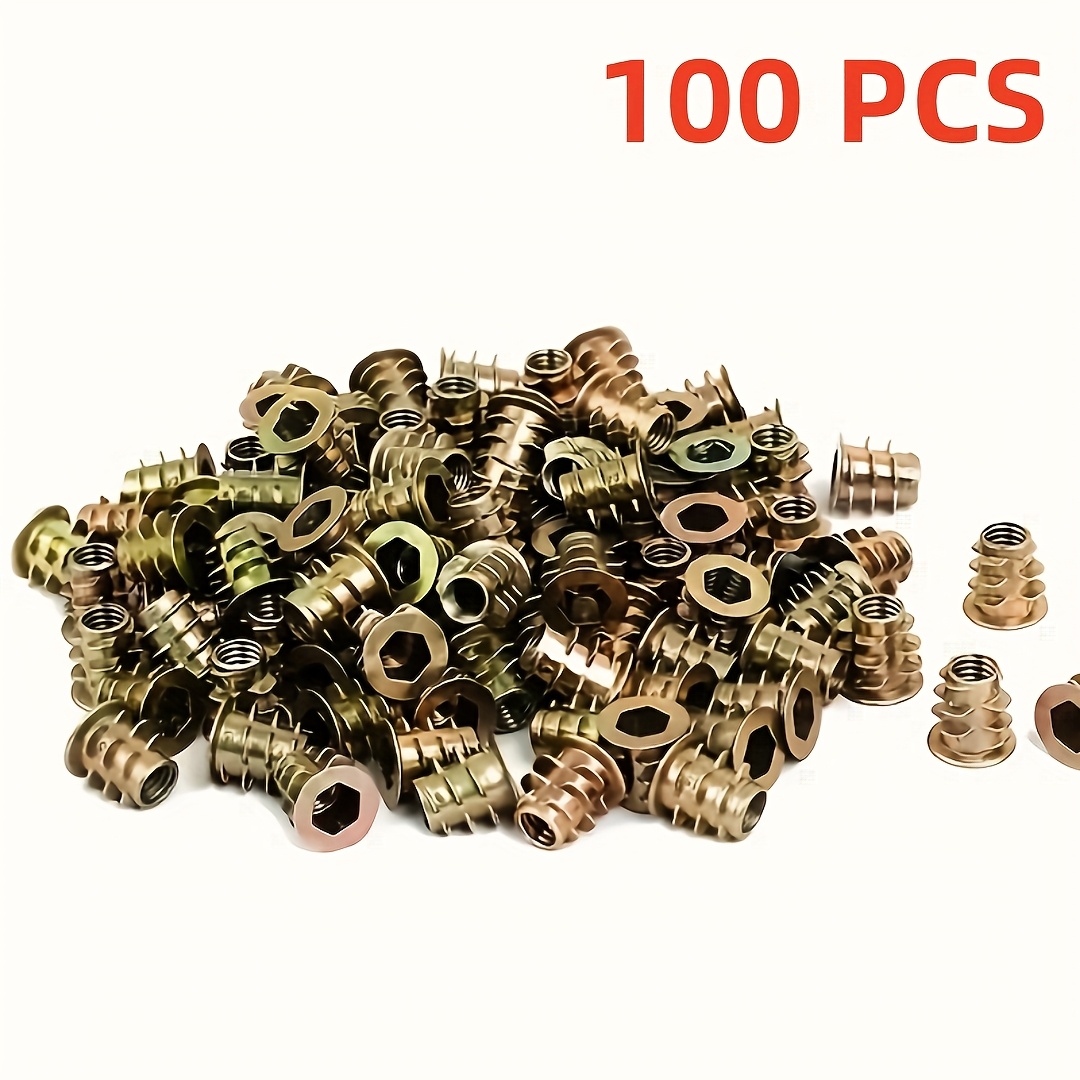 TEMU Lot de 100 inserts filetés en alliage avec écrous M6, écrous à insert trapézoïdaux, écrous à insert à tête fraisée, inserts à filetage