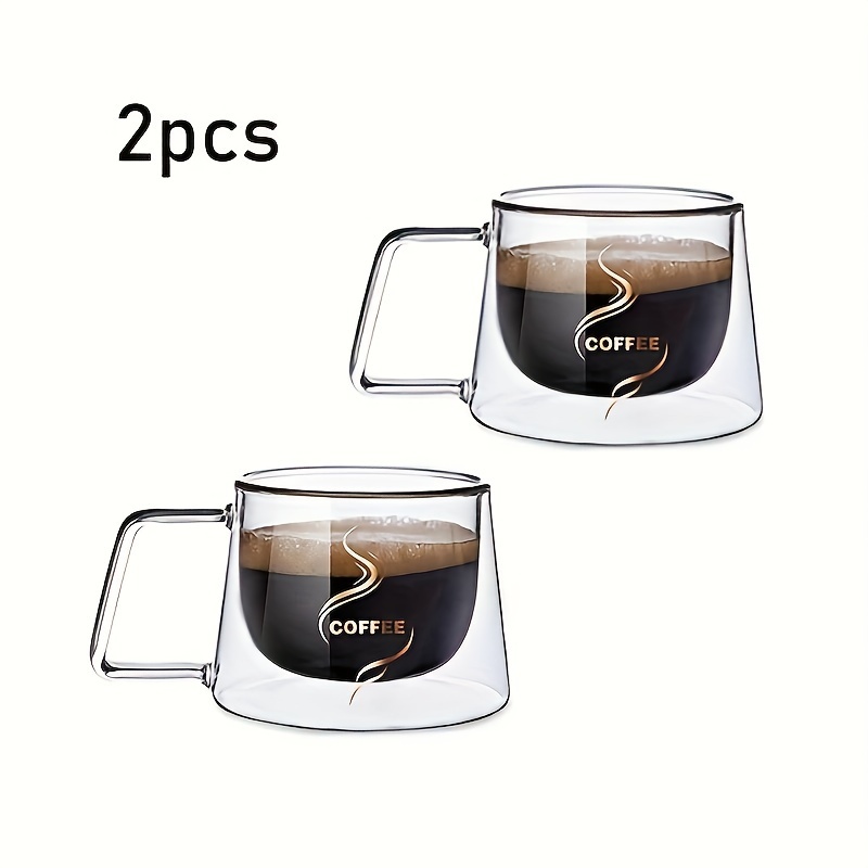 

2pcs 5.1oz Double-walled Glass Coffee Mugs With Handle - , Cold & Heat Resistant, Light And , Espresso, Iced Americano, , Milk, Tea, And More, Beverage Glassware | Decorative Mug | Glass Mug