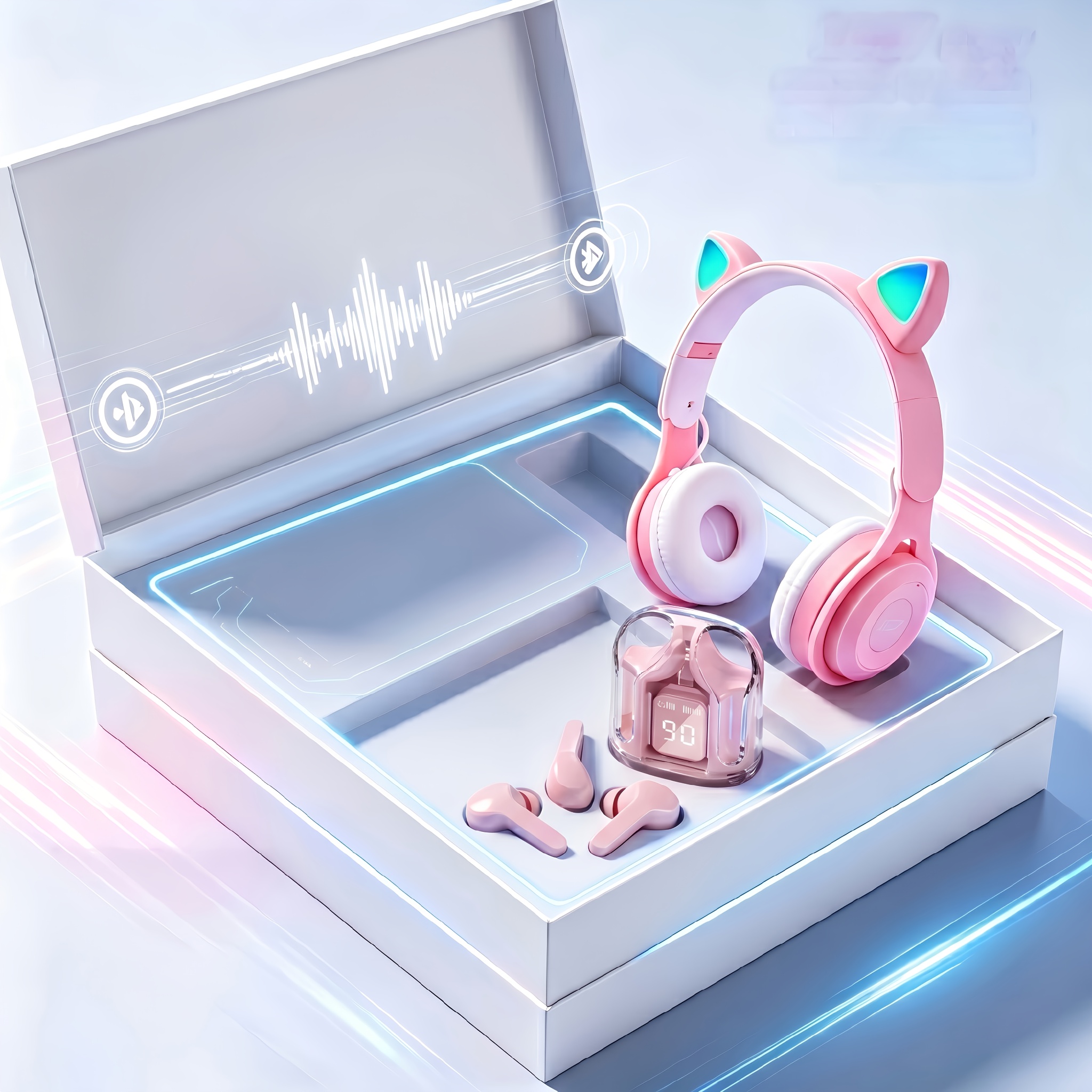 TEMU 2pcs Set-over-ear Wireless Headphones And In-ear Earbuds Set, Suitable For Smartphones Ios//computer, Wireless Headphones, In-ear Earbuds,