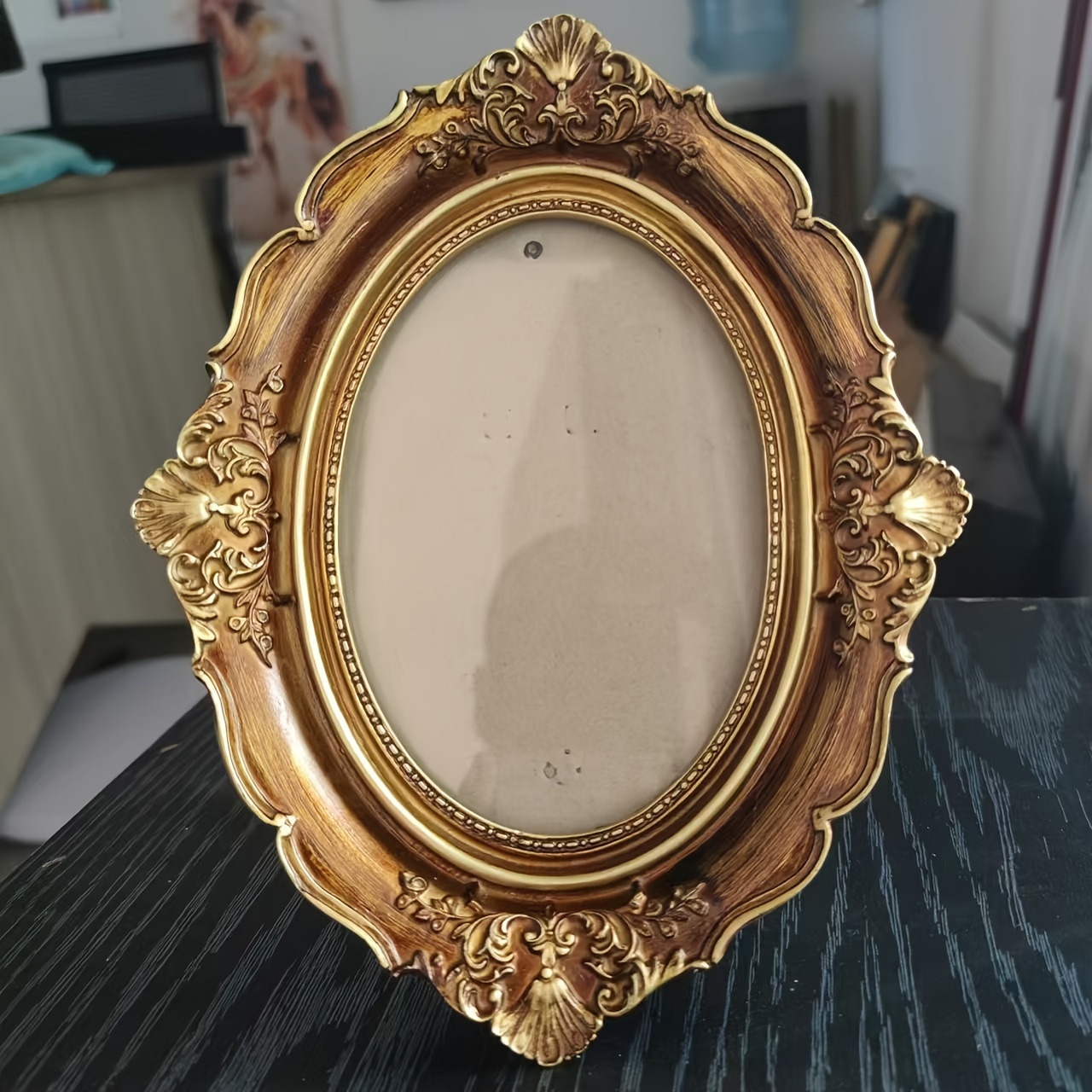 

Vintage-inspired Bronze & Golden Glass Oval Frame - Elegant European Decorative Art And Craft Piece For Living Room, Unique Gift Idea, Room Decor