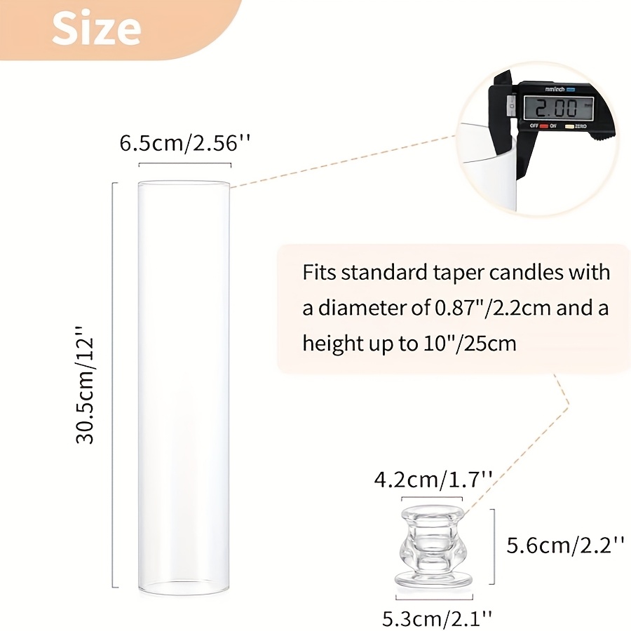 TEMU 2pcs Hurricane Glass Candle Holder Set For Taper Candles With Windproof Cylinder Glass Covers, Suitable For Wedding Table Centerpieces And Home