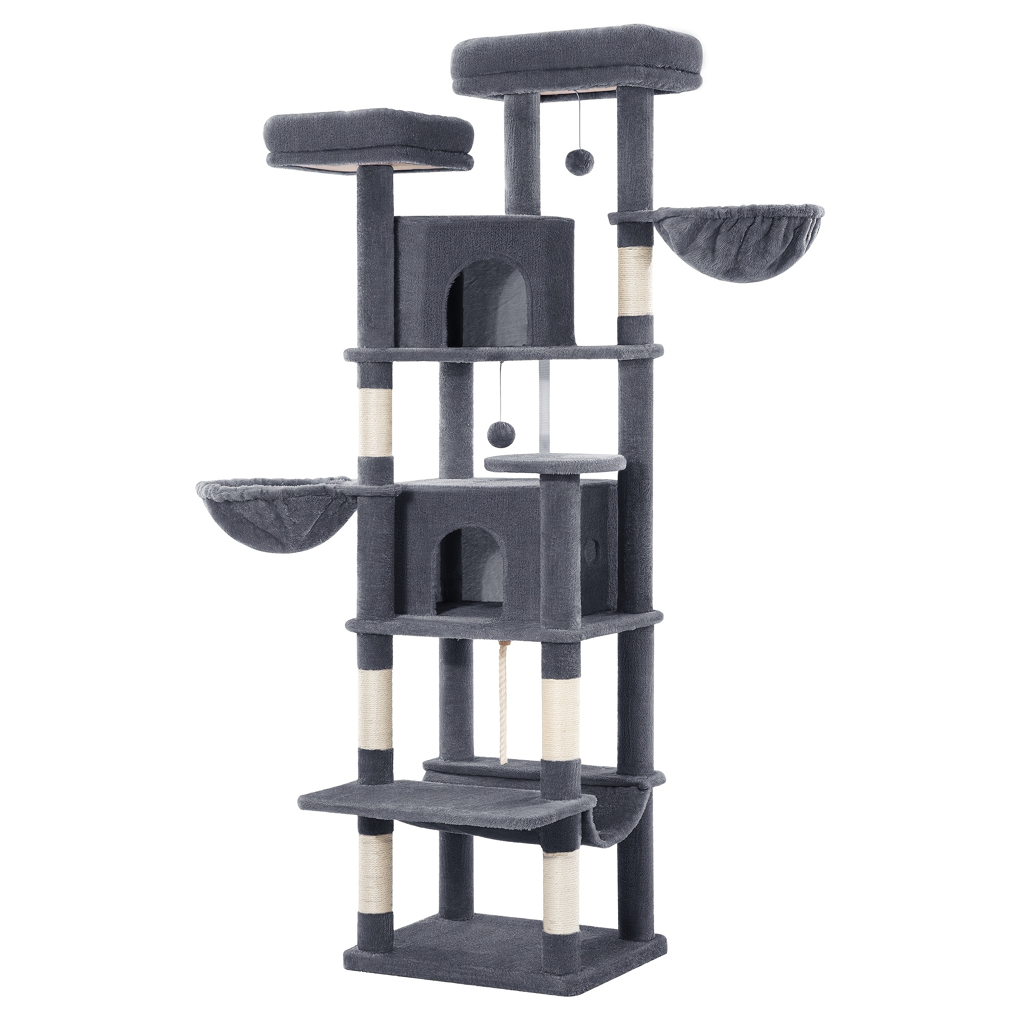 Large Cat Tree 175cm, Xl Cat Tree, Sturdy Cat Tree For Large Cats With Scratching Posts, 2 Cozy Caves, 2 Platforms, 2 Baskets, Hammock, For Indoor Use, Light Grey/dark Grey