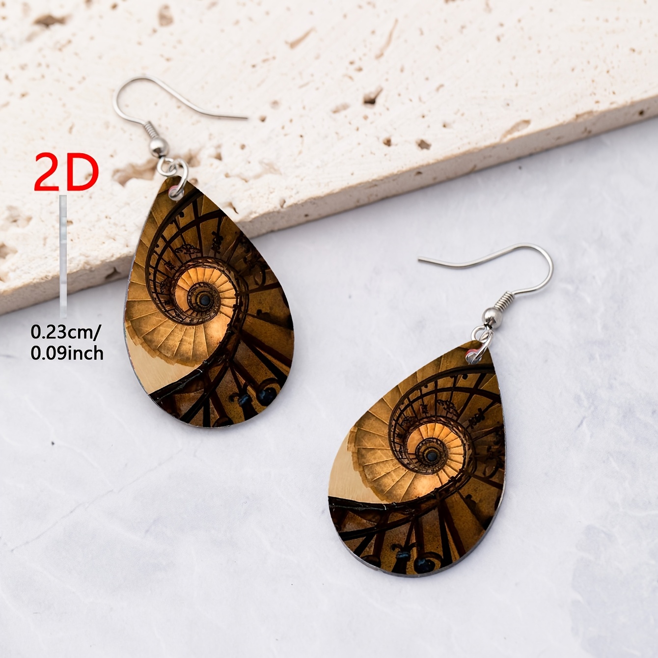 Women's Retro Spiral Staircase Acrylic Water Drop Pendant Earrings